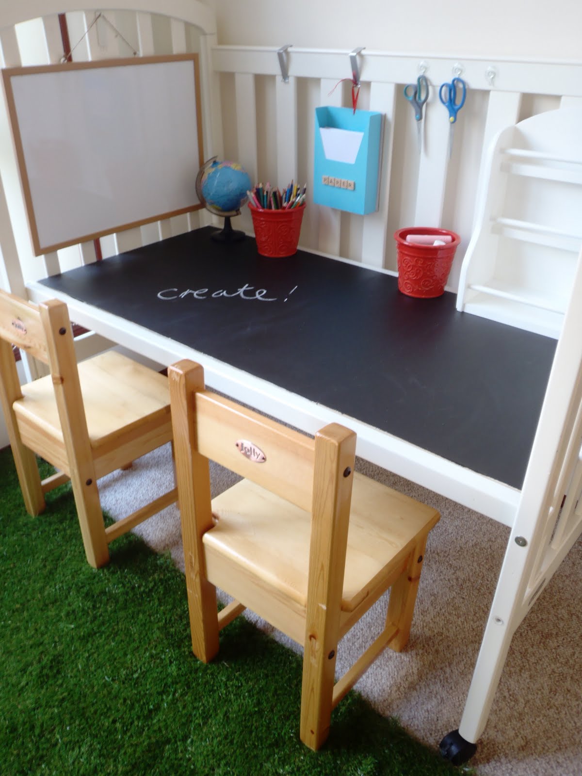 DIY chalkboard desk from an old cot
