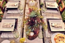 modern table decor with flowers and succulents, handwriting placemats and votives