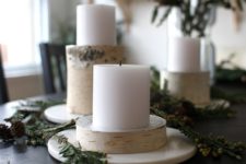 DIY birch log candle stands