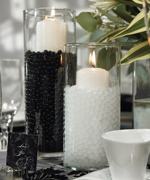 black and white beads for decorating simple candle holders