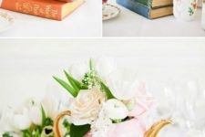 04 books and vintage tea pots make up wonderful centerpieces and decorations for such parties