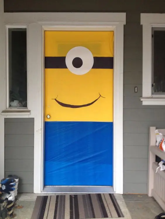 cover the door or doors with colored paper and add eyes to turn them into minions