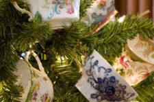 display the teacups on the Christmas tree as ornaments, that will be great for Christmas tea party decor
