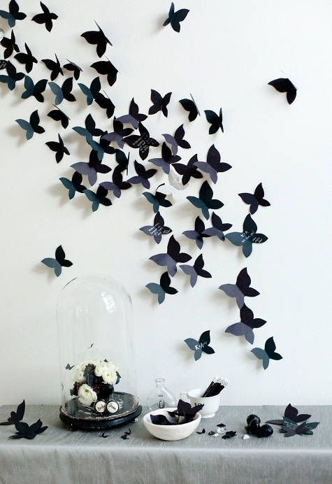 black butterflies on a white wall can be made by yourself