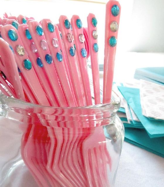 jazz up plastic cutlery with stick on jewels