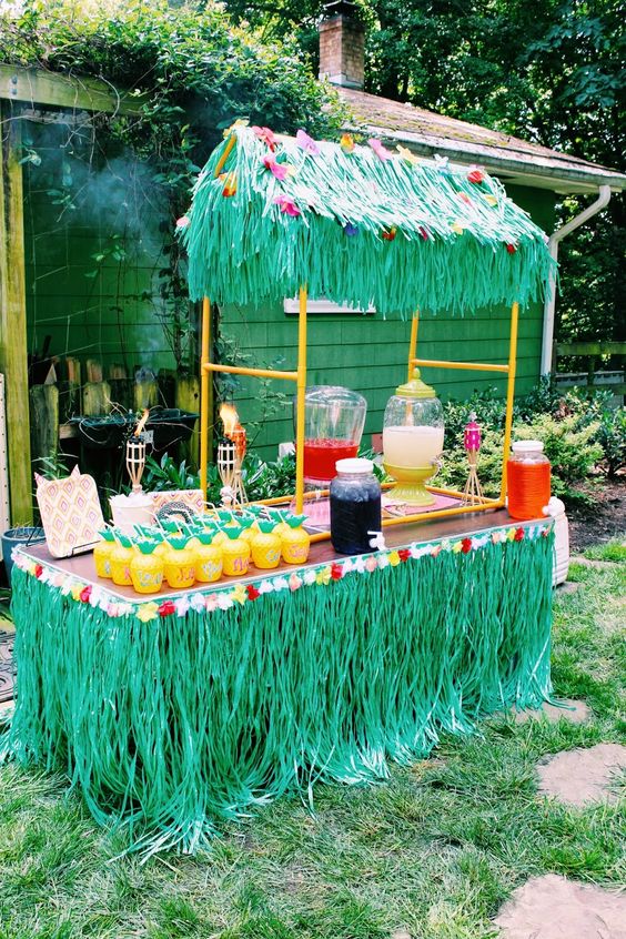luau drink bar with colorful punch