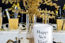 13 try coupling glimmering golds with bright whites and bursts of black for a standout tablescape
