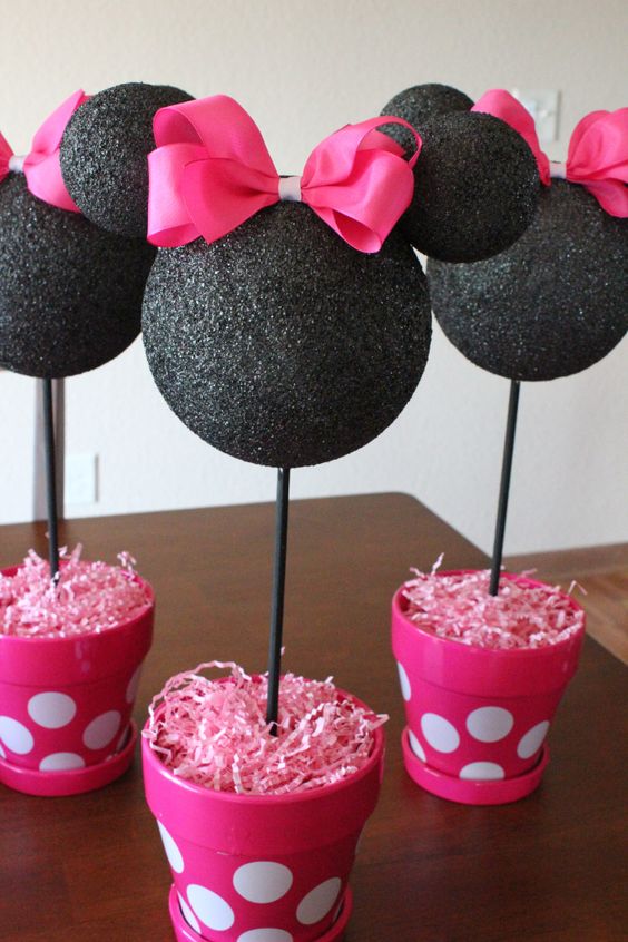 Minnie Mouse topiaries for centerpieces