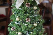 15 tableltop Christmas tree with a large bow, pinecones and tiny ornaments
