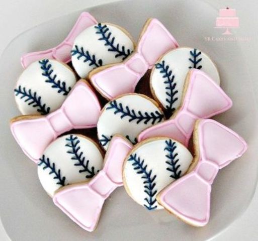 baseballs or bows as gender reveal cookies