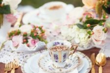 17 vintage tea cups, fresh pastel flowers