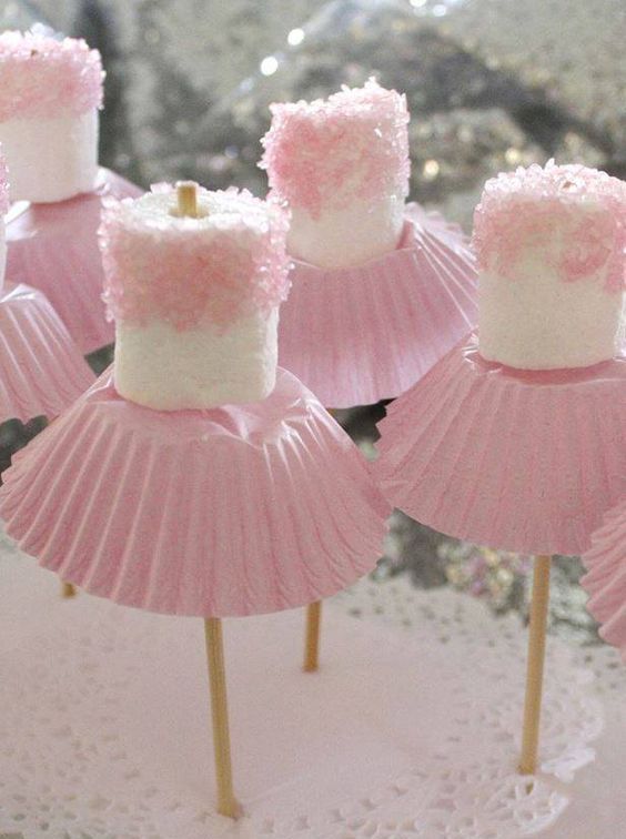 ballerina marshmallows with pink skirts
