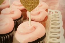 19 gold glitter heart cupcake toppers