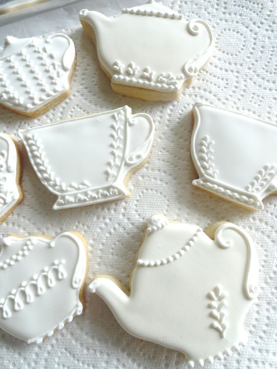 elegant all white tea pot sugar cookies