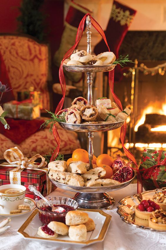 joyful hoiday sweets stand and desserts displayed are rigth what you need for a Christmas tea party