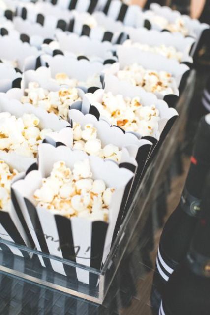 black and white paper bags for popcorn for treats and favors