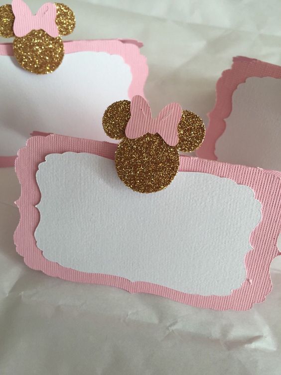 pink and gold Minnie mouse food labels