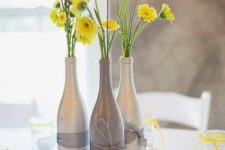 21 simple beautiful wine bottle centerpieces with ribbon and bold yellow flowers
