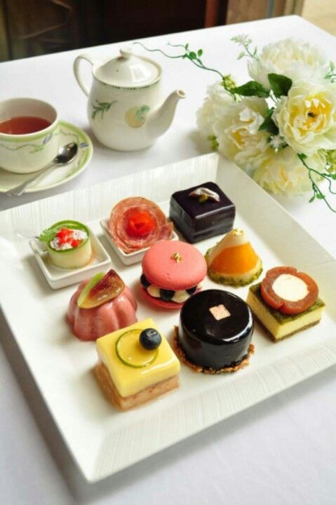tea time plate with bite-size desserts