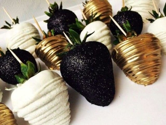 glamorous chocolate dipped strawberries gold black and white extravagant