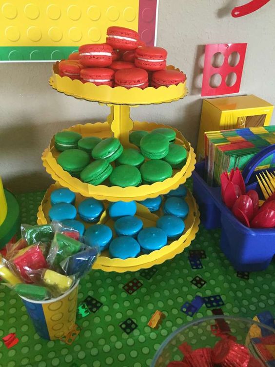colorful macarons at a Lego birthday party