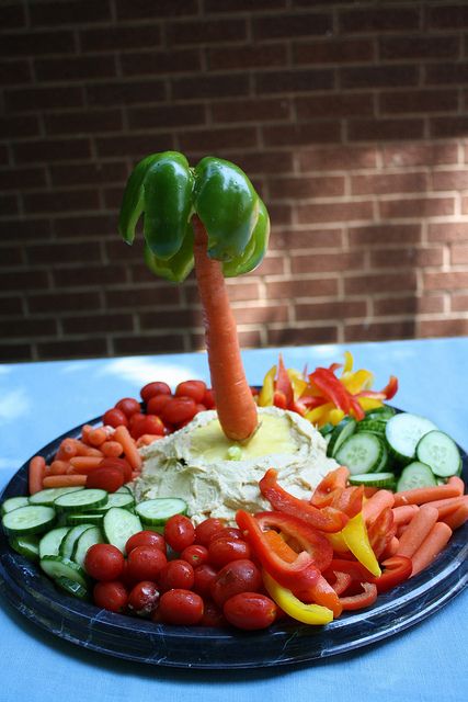 veggie platter with a palm tree