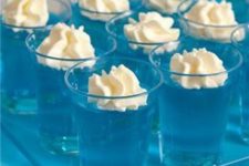 28 pour Jello in plastic shot glasses or small cups then put in the refrigerator to gel