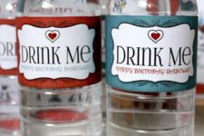 29 label usual water bottles in Alice in Wonderland style