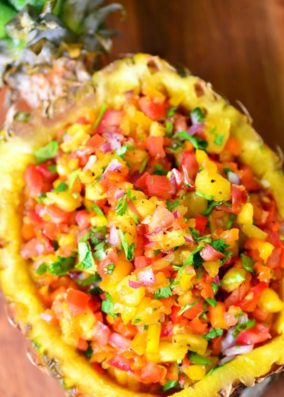 pineapple salsa served in a real pineapple