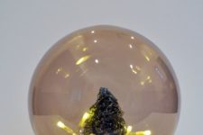 DIY smallest Christmas tree in a cloche with lights