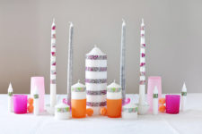 DIY centerpiece with washi tape candles