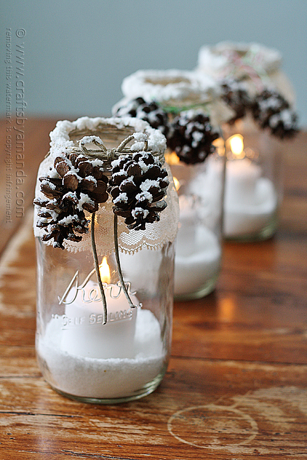 DIY snowy pinecone mason jars (via craftsbyamanda.com)
