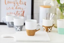 DIY gold satin paint mugs as gifts