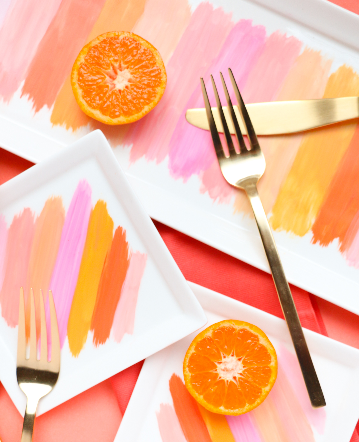 DIY colorful brushstroke plates