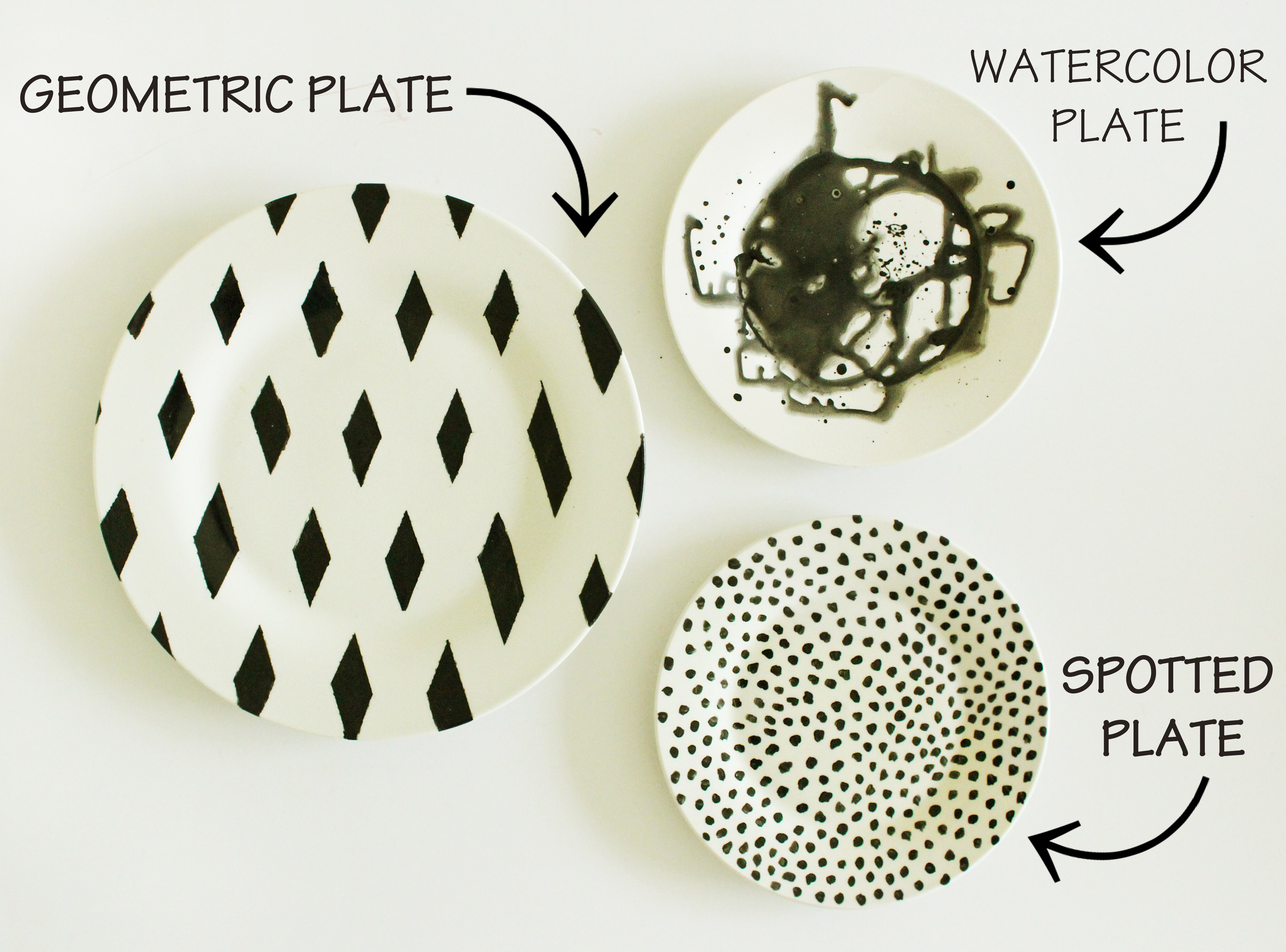 DIY black and white plates in various patterns