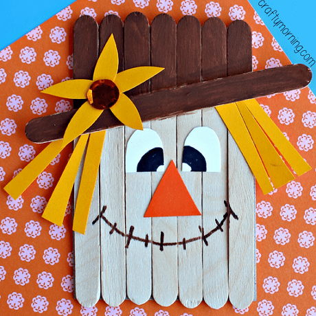 DIY popsicle stick scarecrow craft for kids (via www.craftymorning.com)