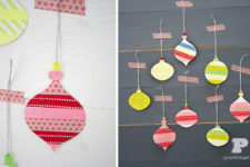DIY washi tape ornaments attached to the wall