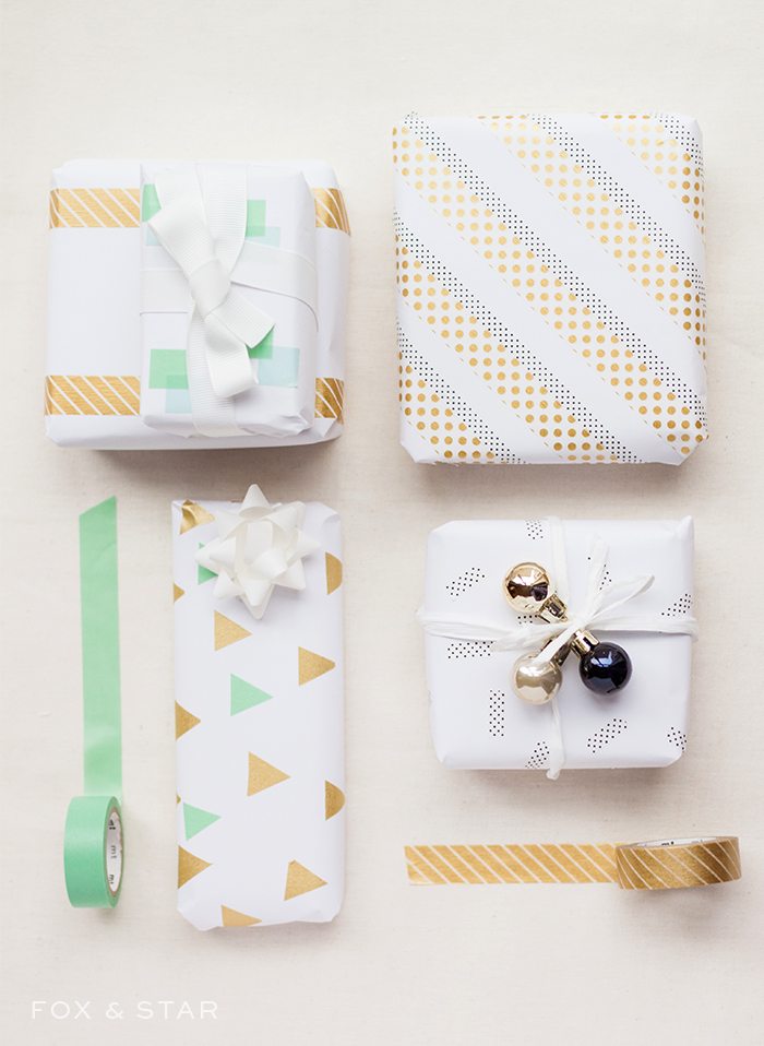 DIY washi tape Christmas gift wraps