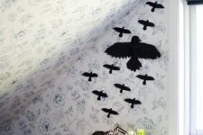 DIY black ravens on the wall for Halloween