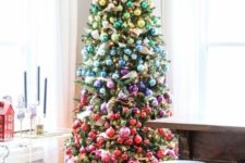 02 a faux Christmas tree decorated with ornaments of all shades possible