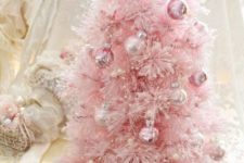 05 pastel pink tabletop tree with tiny ornaments