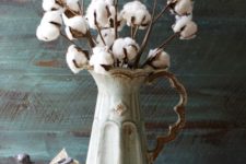 06 cotton stems in a vintage pitcher will add shabby chic