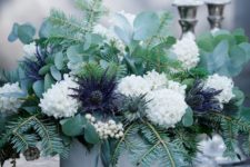 07 pale greenery and ivory arrangement in a grey box to highlight it