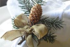07 pinecone, burlap and fir twig napkin ring