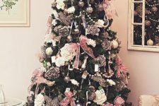 10 pastel pink Christmas tree decor with bows and ornaments