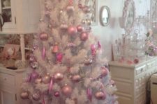 11 pink ornaments look cute on white trees, so glam and girlish