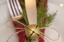 12 twine with a rosemary twig and a gilded jingle bell for a cute rustic look