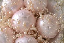 14 vintage pale pink ornaments and pearls look gorgeous together