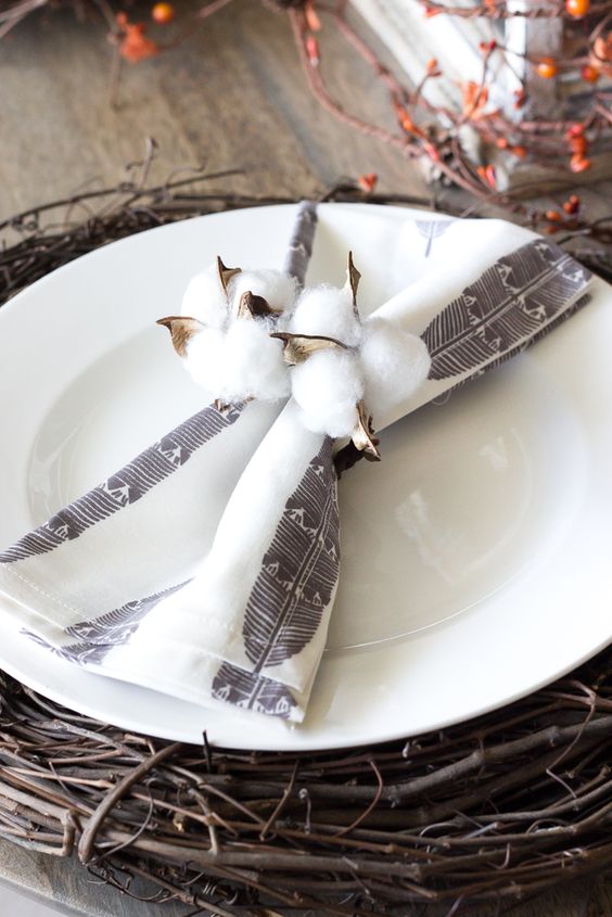 cotton ball napkin rings can be easily DIYed and look cute
