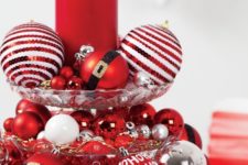 16 glass cupcake stand with bold red and white ornaments